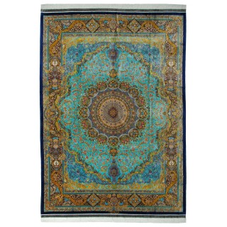 Handwoven Carpet, Corner Medallion Layout, All Silk, Qom, 300 × 423 cm Ref 11200655