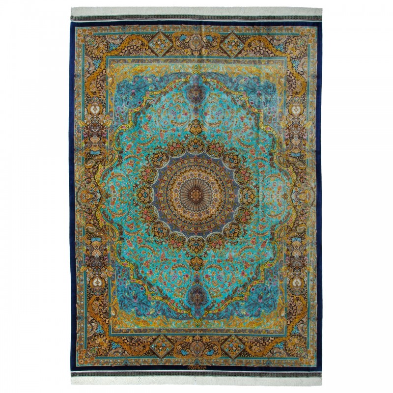 Handwoven Carpet, Corner Medallion Layout, All Silk, Qom, 300 × 423 cm Ref 11200655
