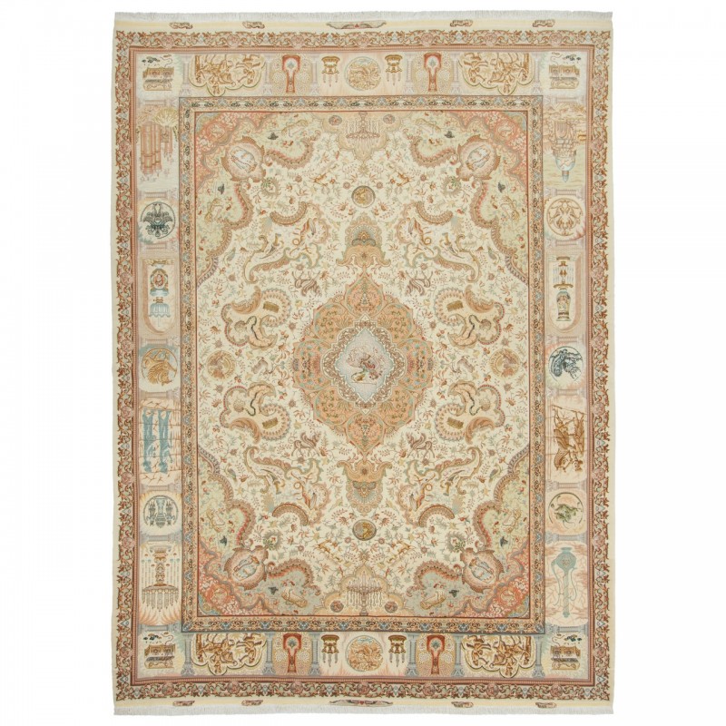 Handwoven Carpet, Corner Medallion Layout, Wool and Silk on Cotton Warp, Tabriz, 295 × 403 cm Ref 11100664