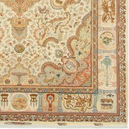 Handwoven Carpet, Corner Medallion Layout, Wool and Silk on Cotton Warp, Tabriz, 295 × 403 cm Ref 11100664
