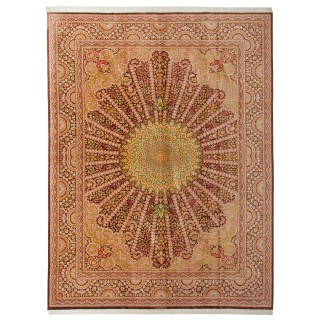 Handwoven Carpet, Corner Medallion Layout, All Silk, Qom, 290 × 383 cm Ref 11100667