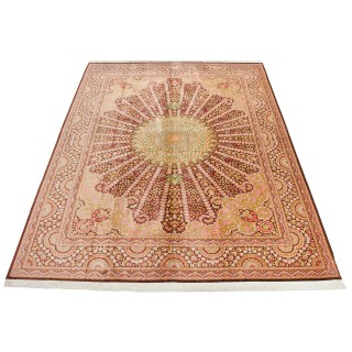 Handwoven Carpet, Corner Medallion Layout, All Silk, Qom, 290 × 383 cm Ref 11100667