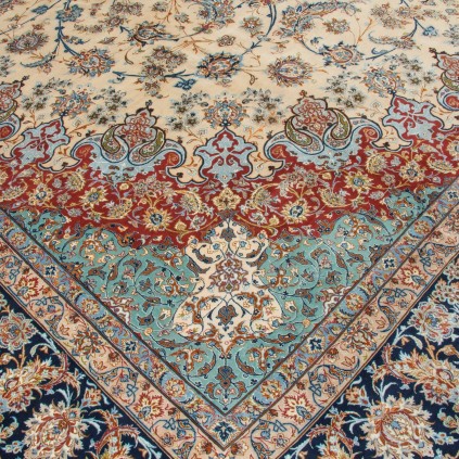 Handwoven Carpet, Corner Medallion Layout, Wool and Silk on Silk Warp, Isfahan, 409 × 600 cm Ref 12400734