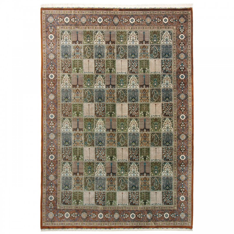 Handwoven Carpet, Square/Block Layout, All Silk, Qom, 247 × 356 cm Ref 10800812