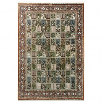 Handwoven Carpet, Square/Block Layout, All Silk, Qom, 247 × 356 cm Ref 10800812