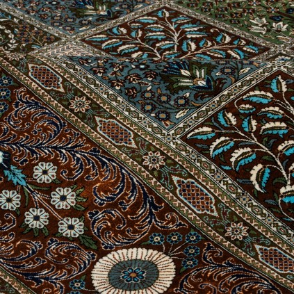 Handwoven Carpet, Square/Block Layout, All Silk, Qom, 247 × 356 cm Ref 10800812