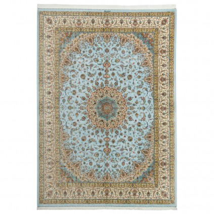 Handwoven Carpet, Corner Medallion Layout, All Silk, Kashan, 245 × 346 cm Ref 10800813