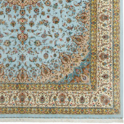 Handwoven Carpet, Corner Medallion Layout, All Silk, Kashan, 245 × 346 cm Ref 10800813
