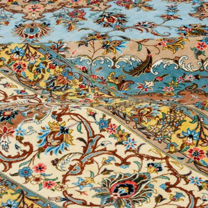 Handwoven Carpet, Corner Medallion Layout, All Silk, Kashan, 245 × 346 cm Ref 10800813