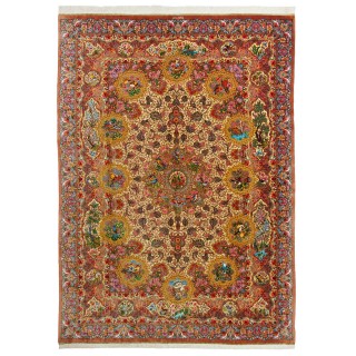 Handwoven Carpet, Corner Medallion Layout, All Silk, Qom, 250 × 350 cm Ref 10800815