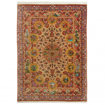 Handwoven Carpet, Corner Medallion Layout, All Silk, Qom, 250 × 350 cm Ref 10800815
