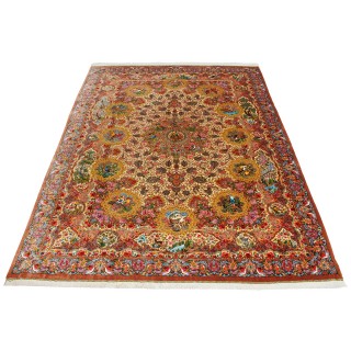 Handwoven Carpet, Corner Medallion Layout, All Silk, Qom, 250 × 350 cm Ref 10800815