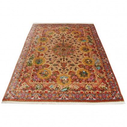 Handwoven Carpet, Corner Medallion Layout, All Silk, Qom, 250 × 350 cm Ref 10800815