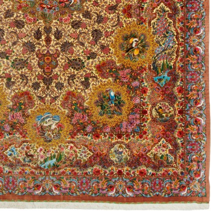Handwoven Carpet, Corner Medallion Layout, All Silk, Qom, 250 × 350 cm Ref 10800815