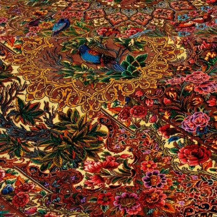 Handwoven Carpet, Corner Medallion Layout, All Silk, Qom, 250 × 350 cm Ref 10800815