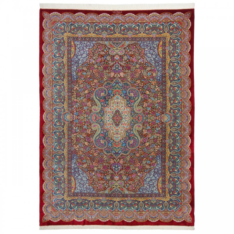 Handwoven Carpet, Corner Medallion Layout, All Silk, Qom, 250 × 345 cm Ref 10800816