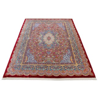 Handwoven Carpet, Corner Medallion Layout, All Silk, Qom, 250 × 345 cm Ref 10800816