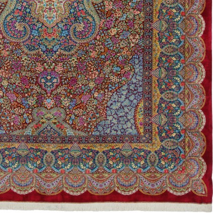 Handwoven Carpet, Corner Medallion Layout, All Silk, Qom, 250 × 345 cm Ref 10800816