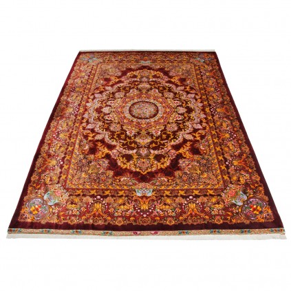 Handwoven Carpet, Corner Medallion Layout, All Silk, Qom, 246 × 350 cm Ref 10800819