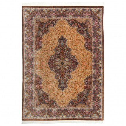 Handwoven Carpet, Corner Medallion Layout, All Silk, Qom, 247 × 344 cm Ref 10800822
