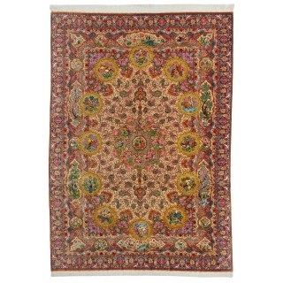 Handwoven Carpet, Corner Medallion Layout, All Silk, Qom, 242 × 342 cm Ref 10800823