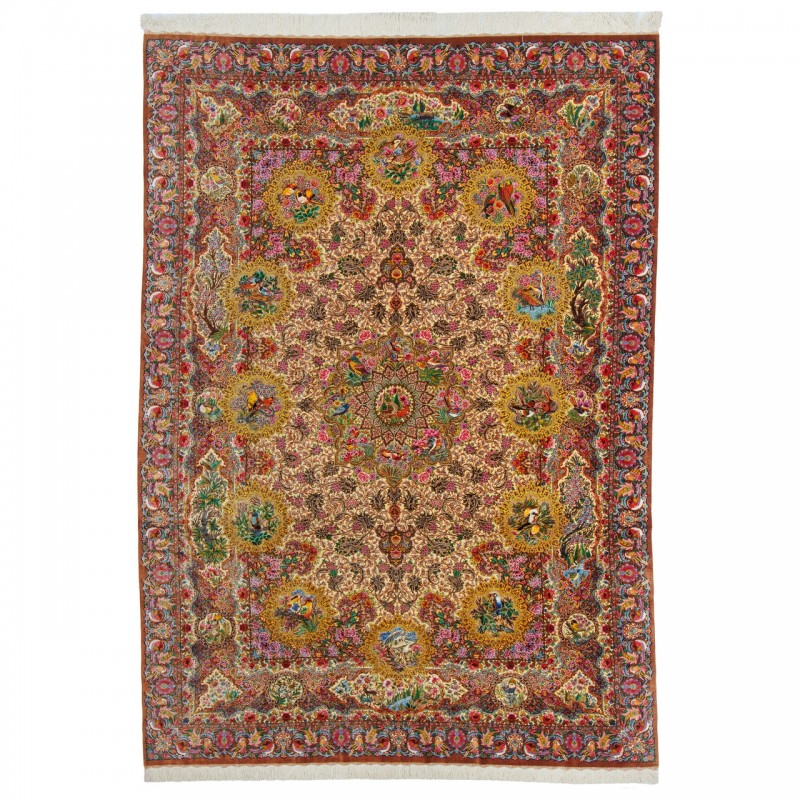 Handwoven Carpet, Corner Medallion Layout, All Silk, Qom, 242 × 342 cm Ref 10800823