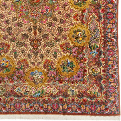Handwoven Carpet, Corner Medallion Layout, All Silk, Qom, 242 × 342 cm Ref 10800823