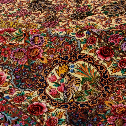 Handwoven Carpet, Corner Medallion Layout, All Silk, Qom, 242 × 342 cm Ref 10800823