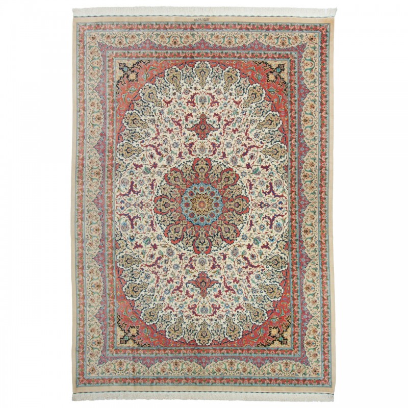 Handwoven Carpet, Corner Medallion Layout, All Silk, Kashan, 250 × 350 cm Ref 10800825