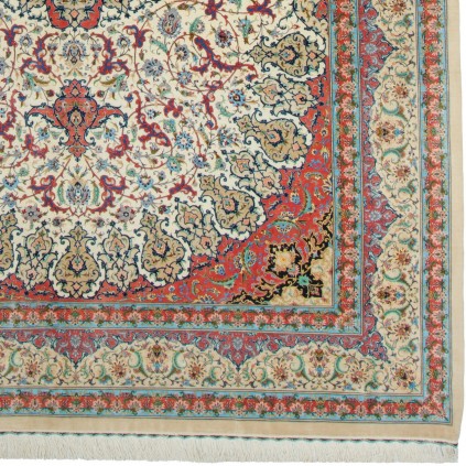 Handwoven Carpet, Corner Medallion Layout, All Silk, Kashan, 250 × 350 cm Ref 10800825