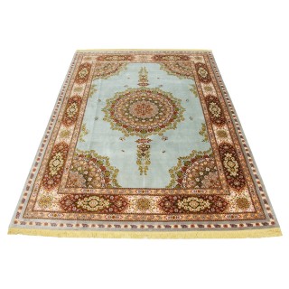 Handwoven Carpet, Plain Field Layout, All Silk, Tabriz, 247 × 350 cm Ref 10800826