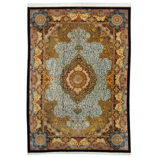 Handwoven Carpet, Corner Medallion Layout, All Silk, Qom, 246 × 346 cm Ref 10800827