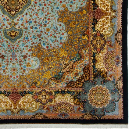 Handwoven Carpet, Corner Medallion Layout, All Silk, Qom, 246 × 346 cm Ref 10800827