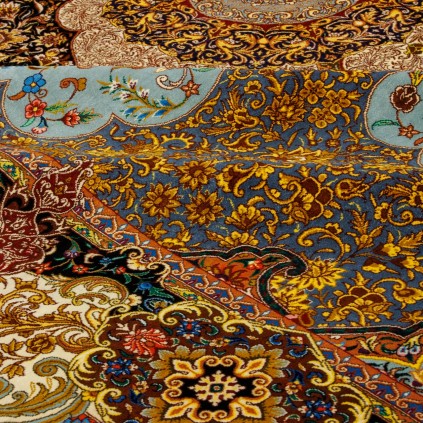 Handwoven Carpet, Corner Medallion Layout, All Silk, Qom, 246 × 346 cm Ref 10800827