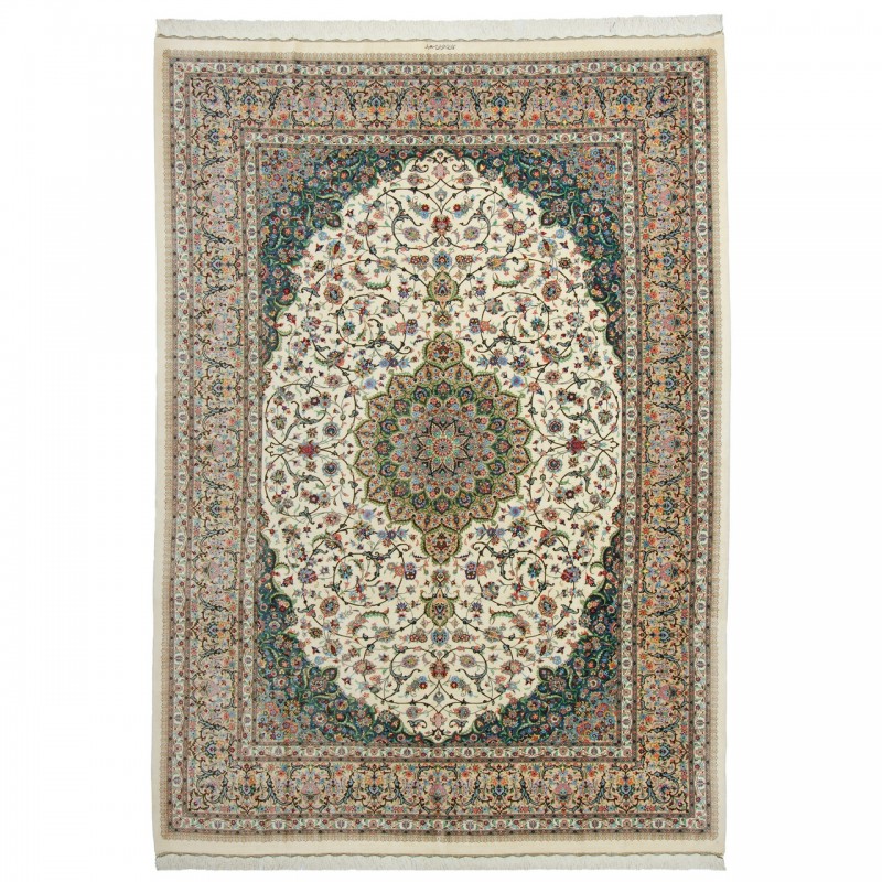 Handwoven Carpet, Corner Medallion Layout, All Silk, Kashan, 243 × 343 cm Ref 10800828