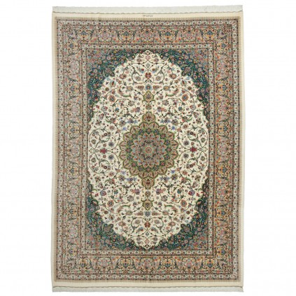 Handwoven Carpet, Corner Medallion Layout, All Silk, Kashan, 243 × 343 cm Ref 10800828