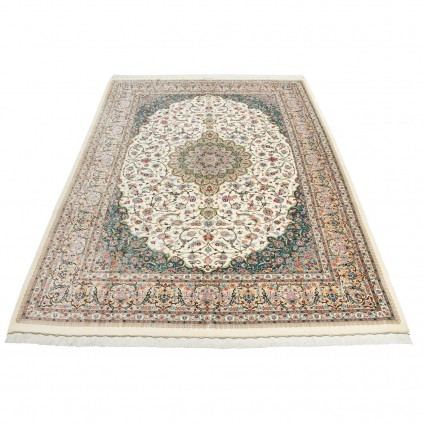 Handwoven Carpet, Corner Medallion Layout, All Silk, Kashan, 243 × 343 cm Ref 10800828