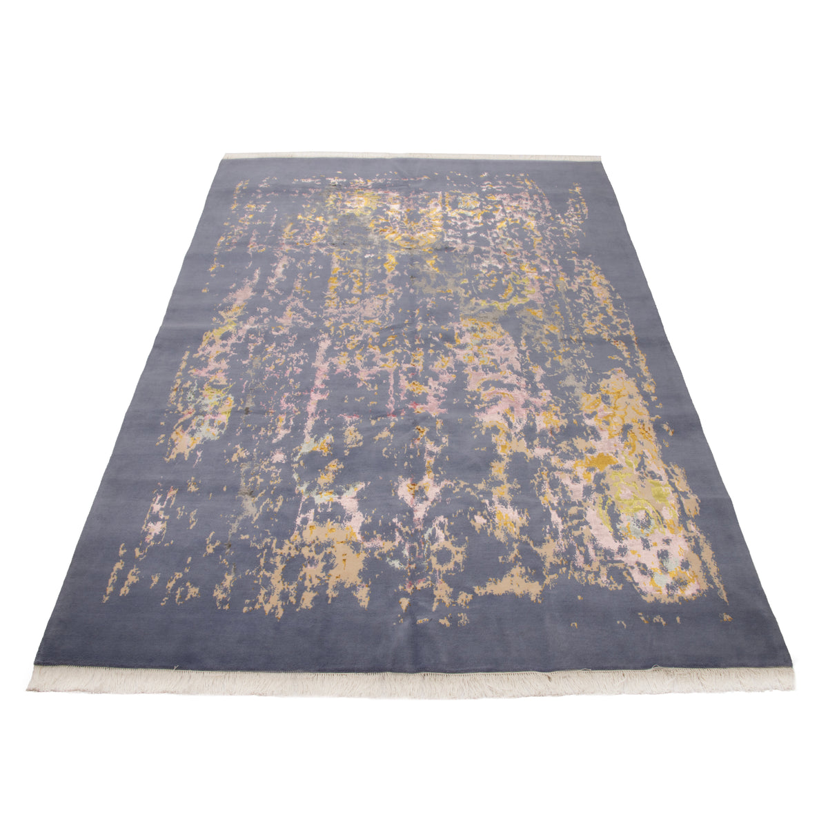 فرش دستباف طرح سراسر گل ابریشم چله نخ آبی تبریز 220 × 340 سانتی‌متر کد 10700786