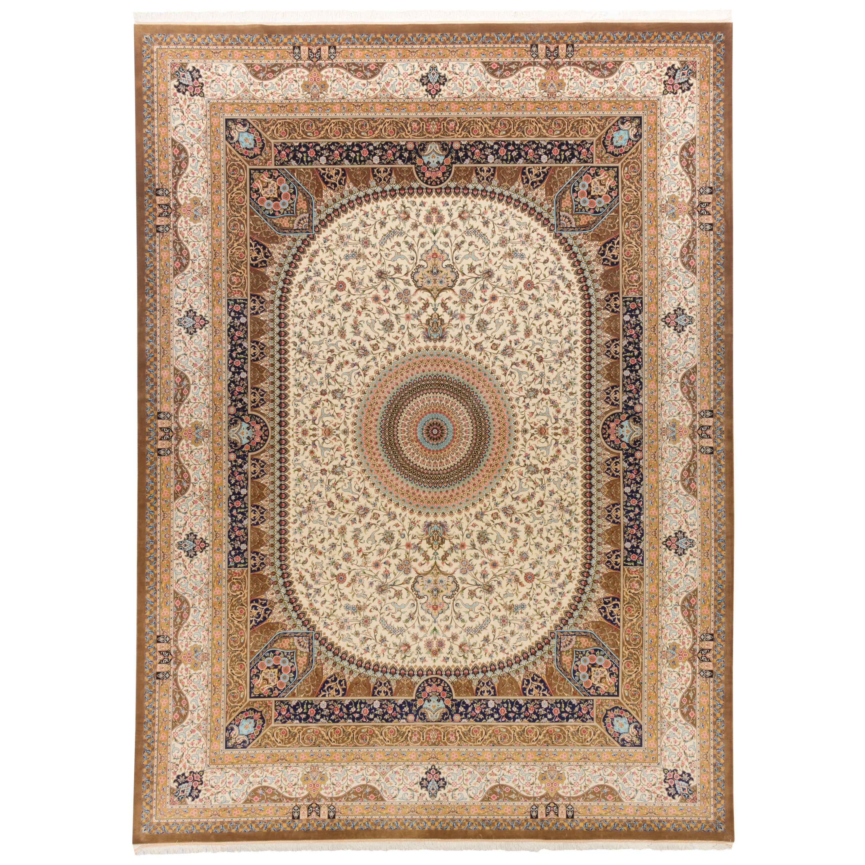 Machine-made Rug, Flowers & Leaves Medallion & Corner, Bamboo Silk, SPU 800041