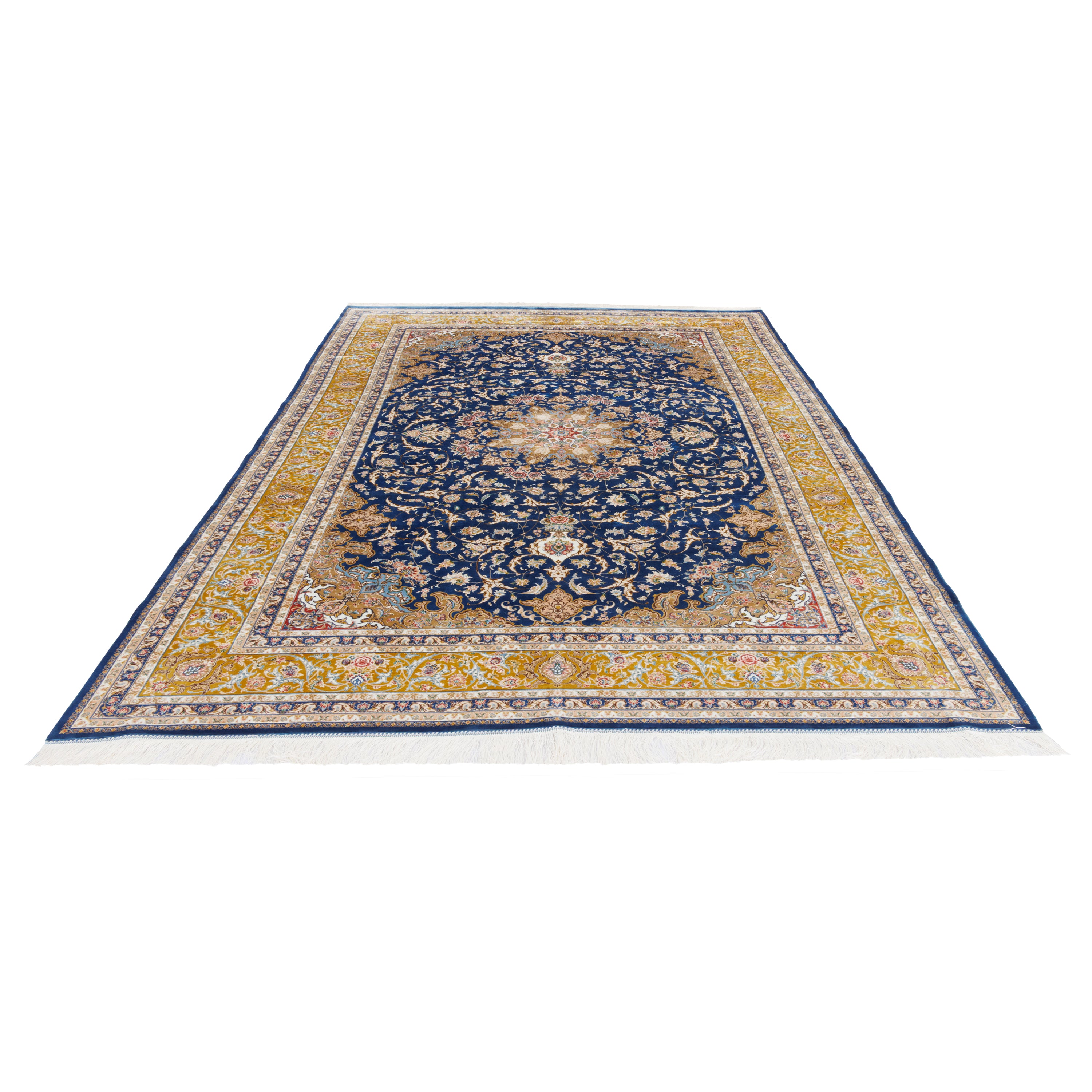 Machine-made Rug, Flowers & Leaves Medallion & Corner, Acrylic & Bamboo Silk, SPU 200177