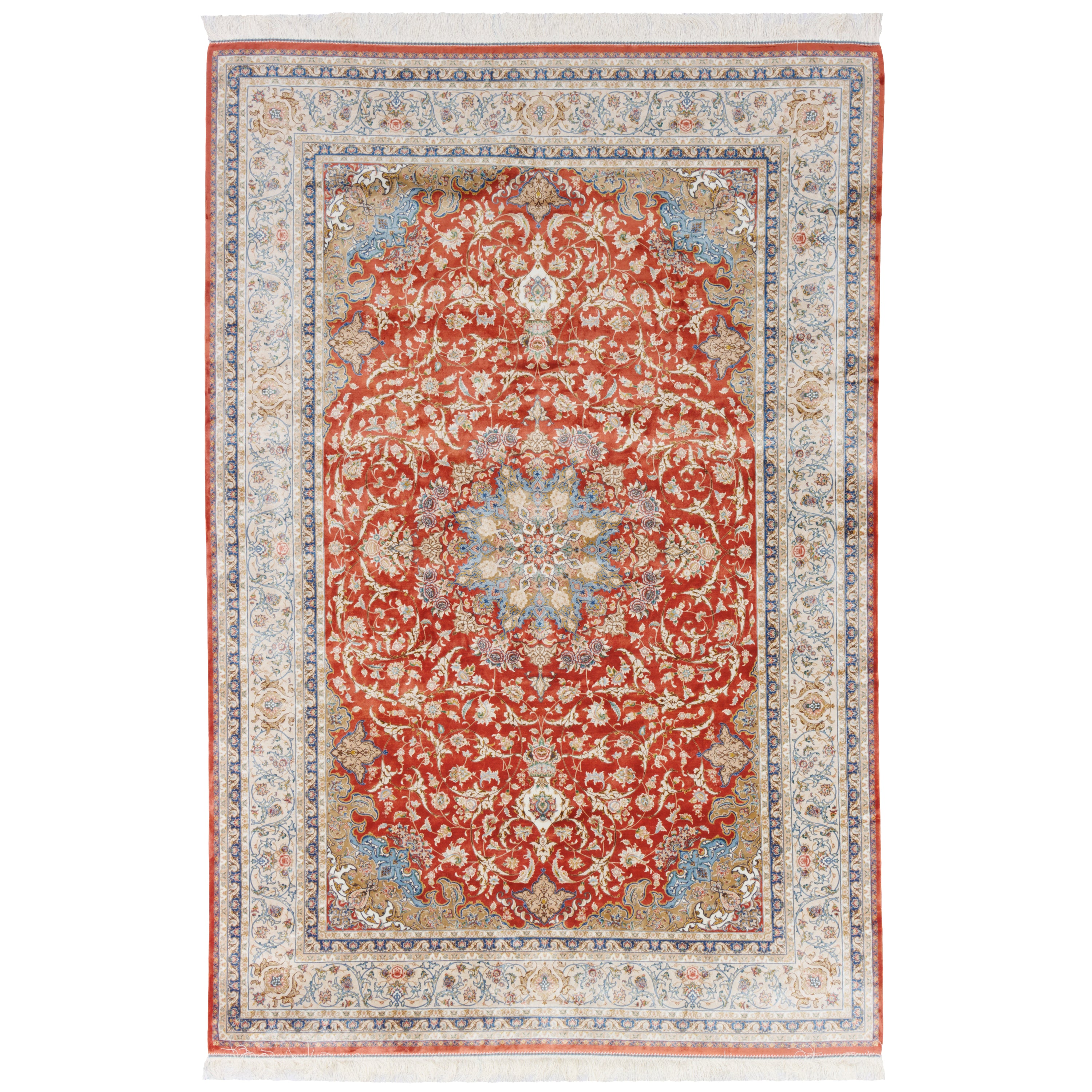 Machine-made Rug, Flowers & Leaves Medallion & Corner, Acrylic & Bamboo Silk, SPU 200177