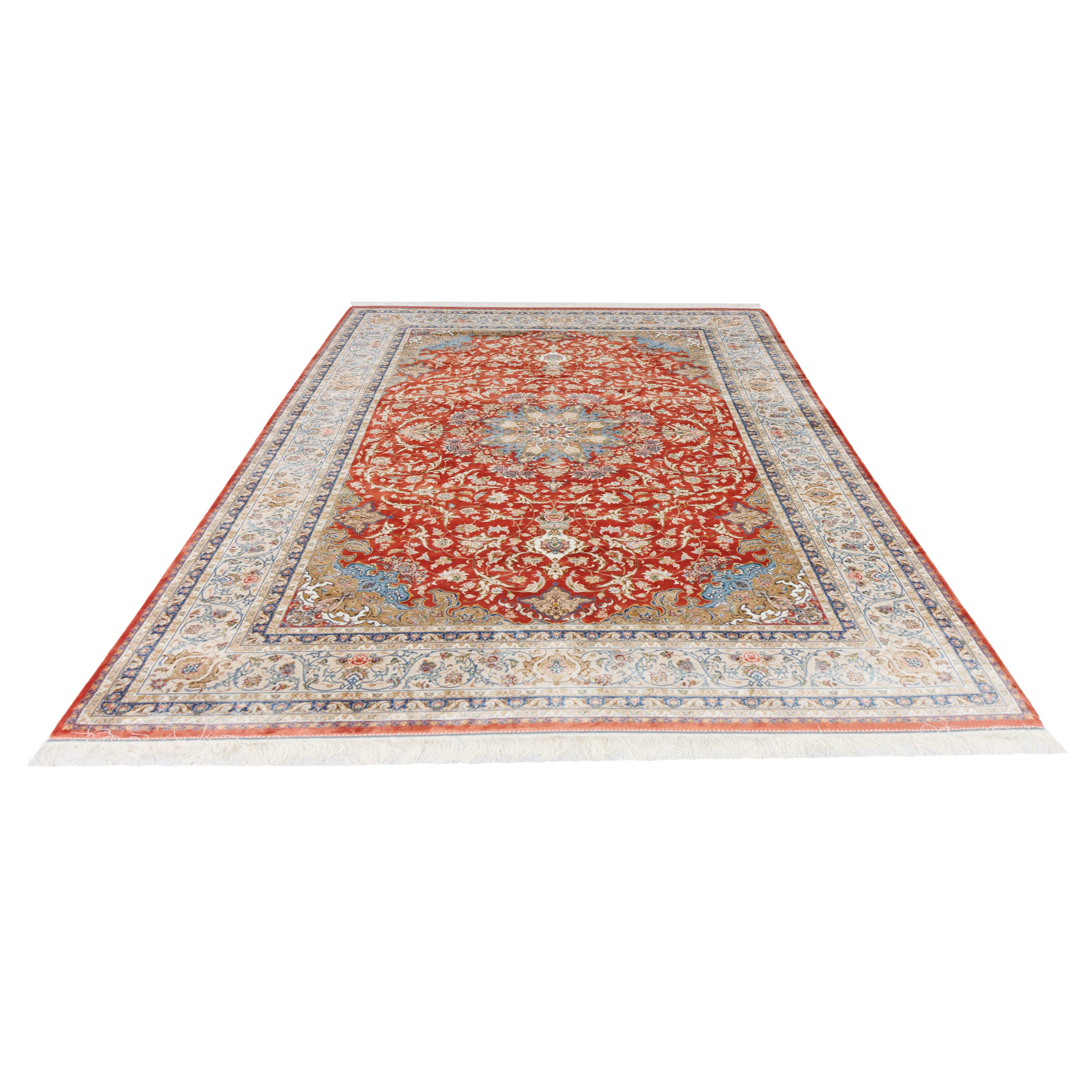 Machine-made Rug, Flowers & Leaves Medallion & Corner, Acrylic & Bamboo Silk, SPU 200177