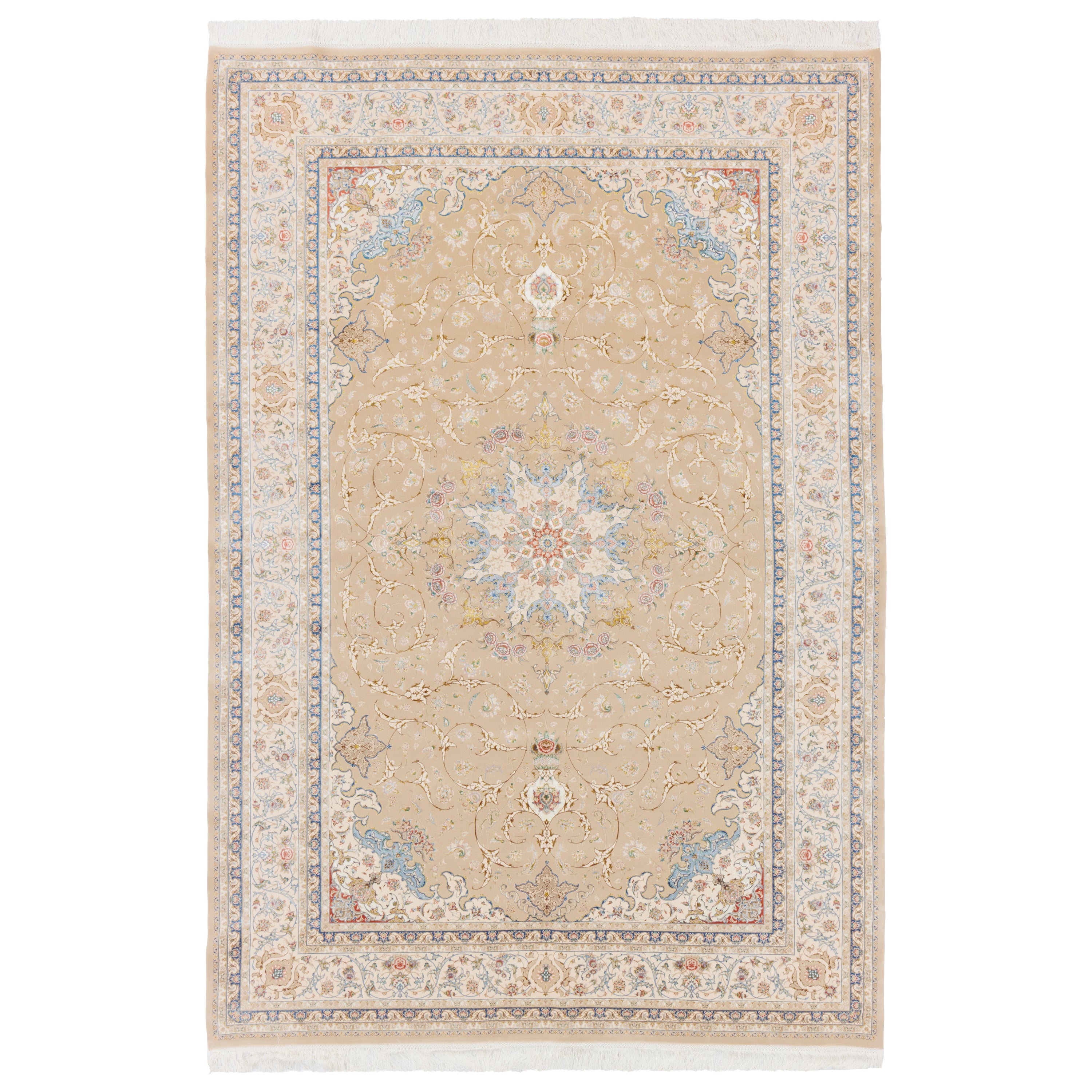 Machine-made Rug, Flowers & Leaves Medallion & Corner, Acrylic & Bamboo Silk, SPU 200177