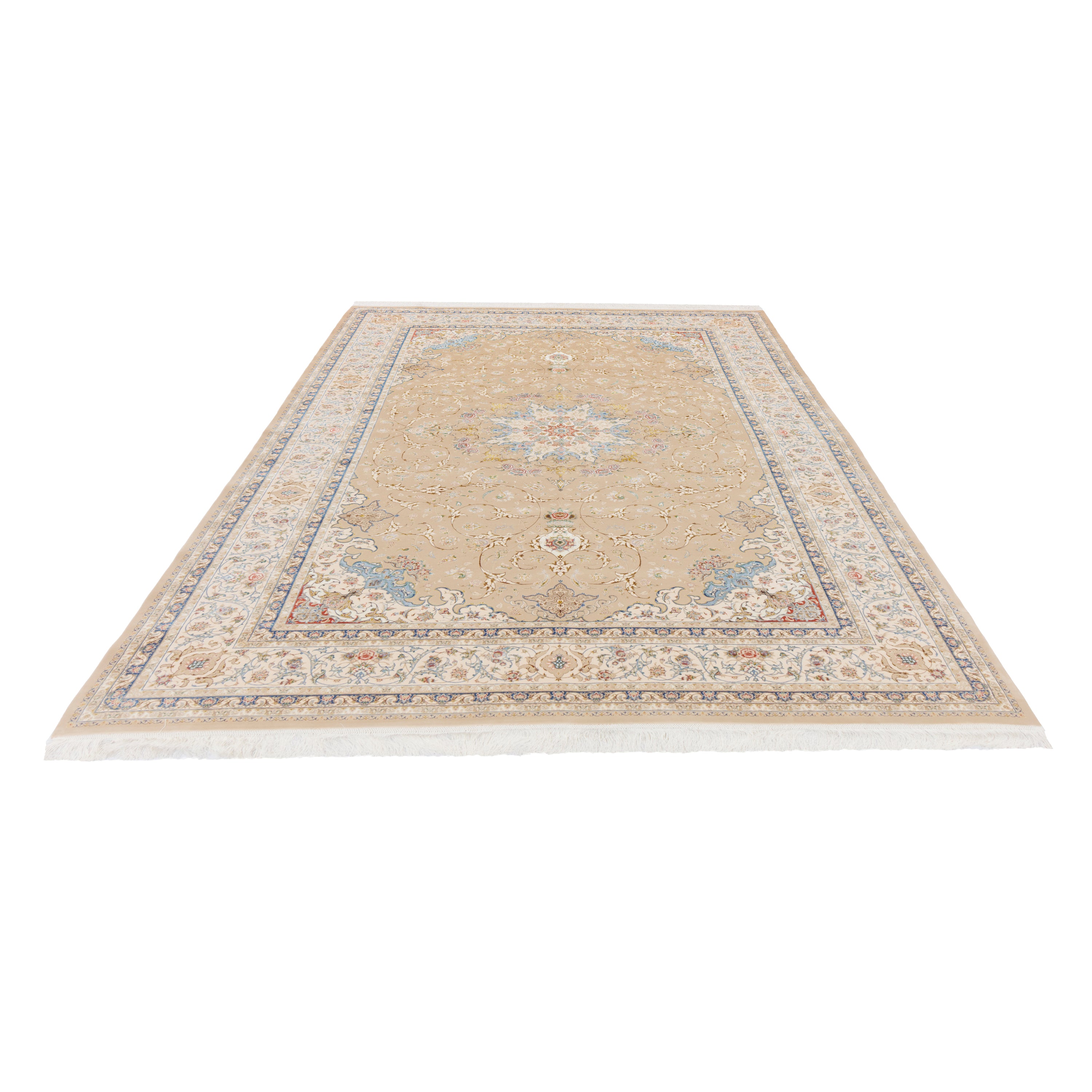 Machine-made Rug, Flowers & Leaves Medallion & Corner, Acrylic & Bamboo Silk, SPU 200177