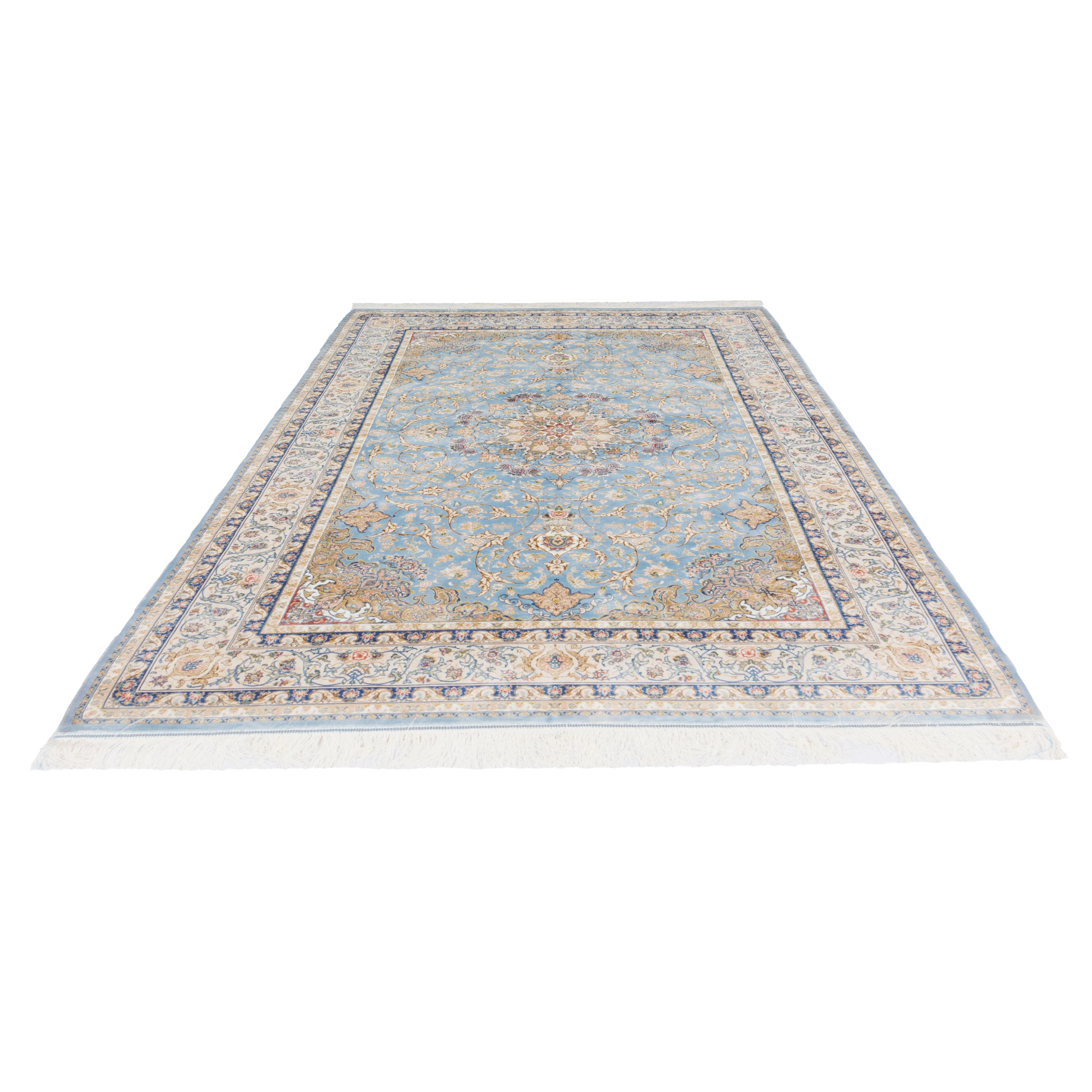 Machine-made Rug, Flowers & Leaves Medallion & Corner, Acrylic & Bamboo Silk, SPU 200177