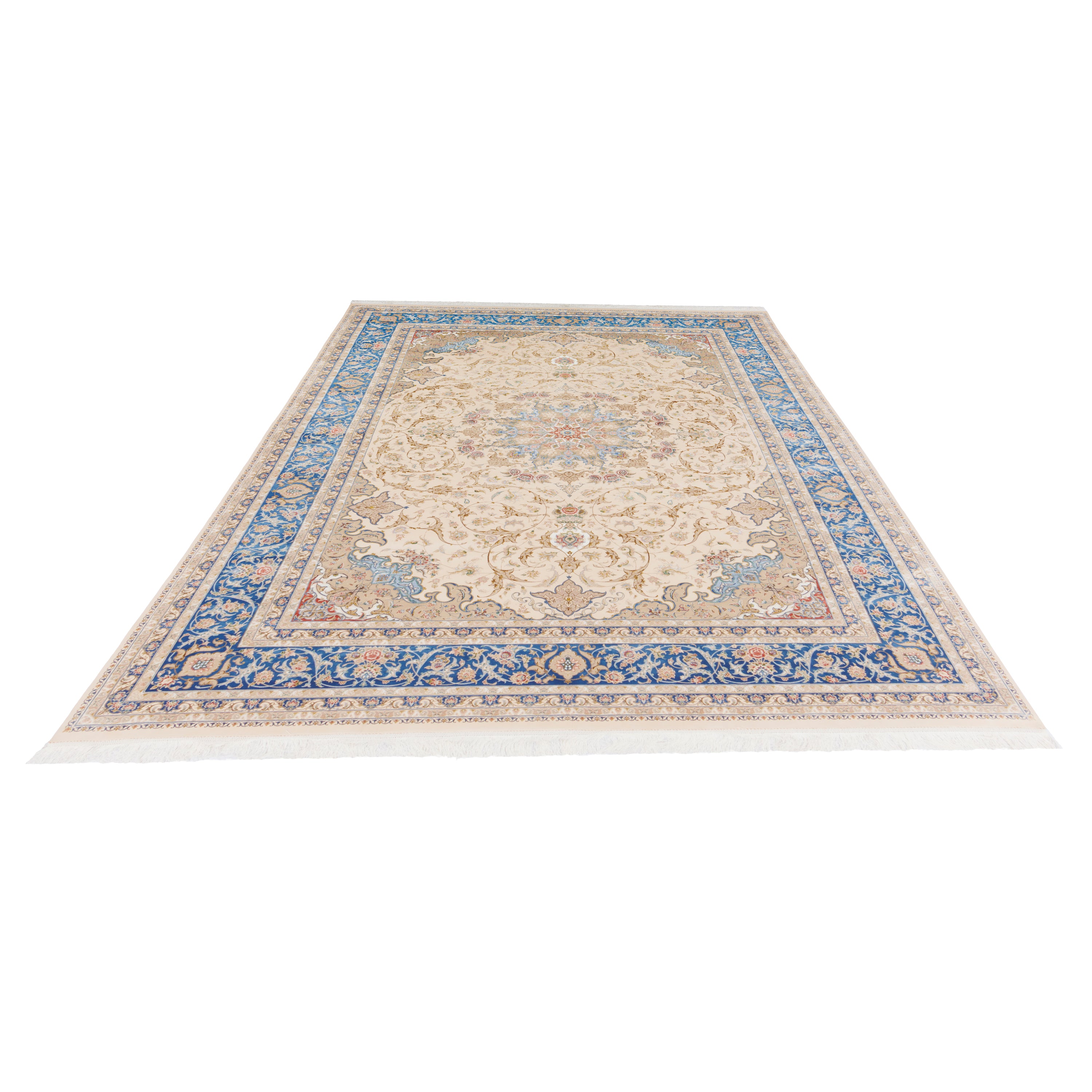 Machine-made Rug, Flowers & Leaves Medallion & Corner, Acrylic & Bamboo Silk, SPU 200177