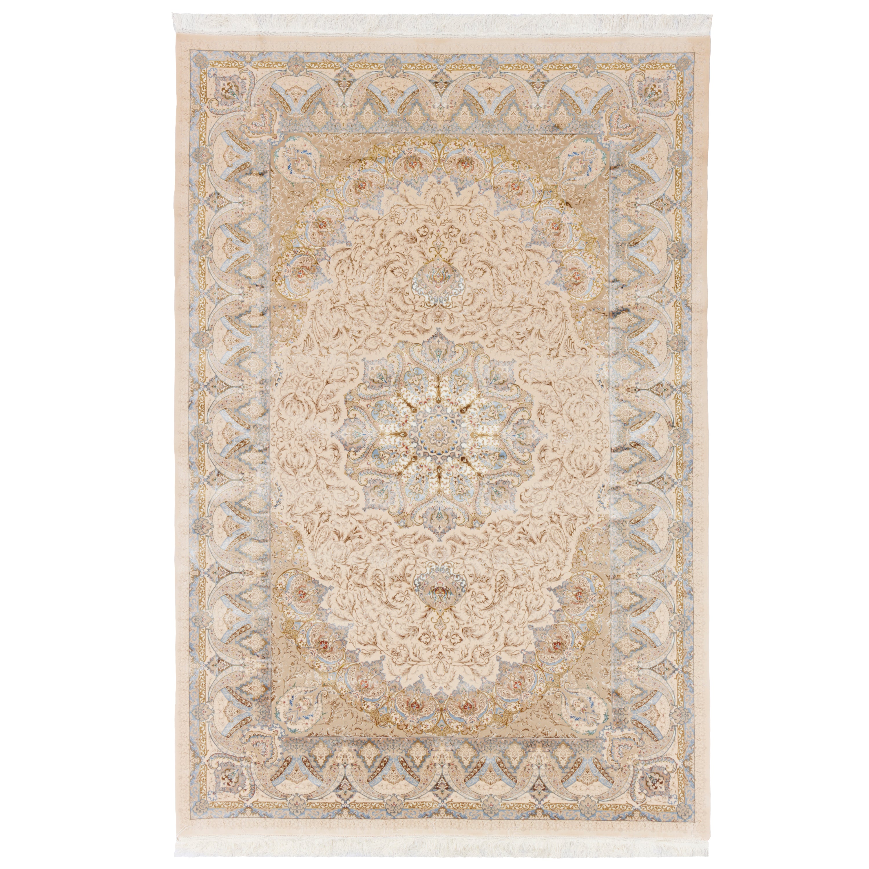 Machine-made Rug, Flowers & Leaves Medallion & Corner, Acrylic & Bamboo Silk, SPU 200178