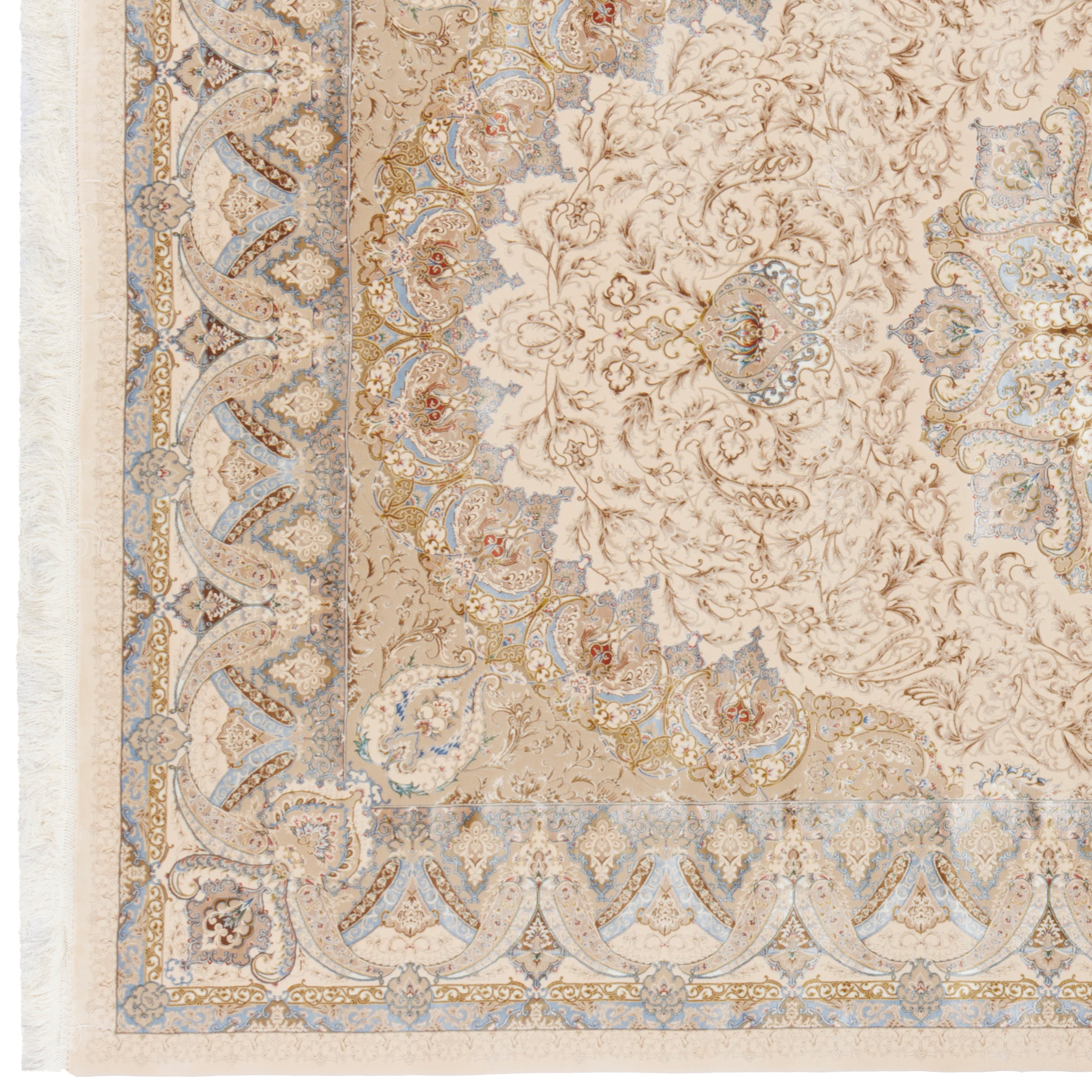 Machine-made Rug, Flowers & Leaves Medallion & Corner, Acrylic & Bamboo Silk, SPU 200178