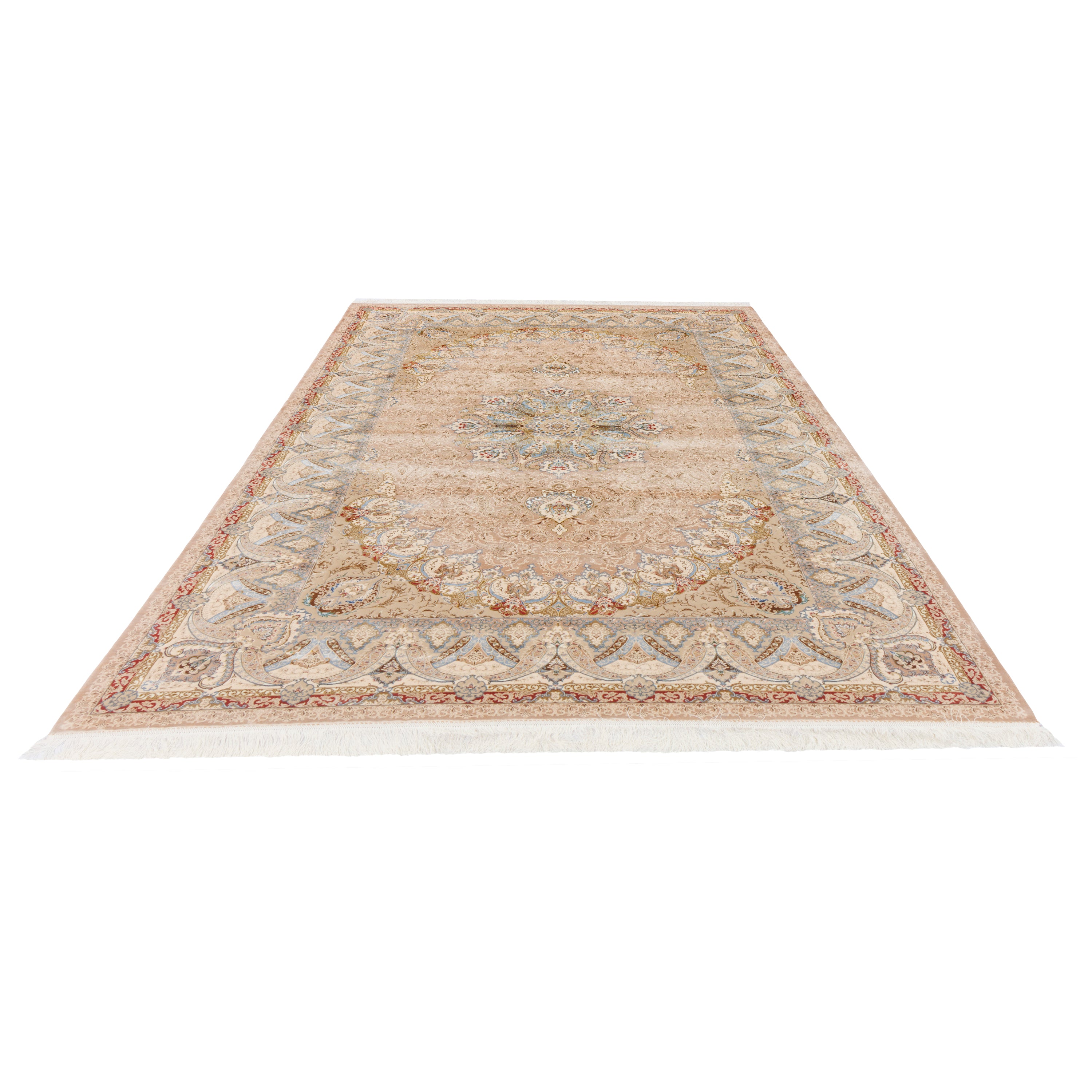 Machine-made Rug, Flowers & Leaves Medallion & Corner, Acrylic & Bamboo Silk, SPU 200178