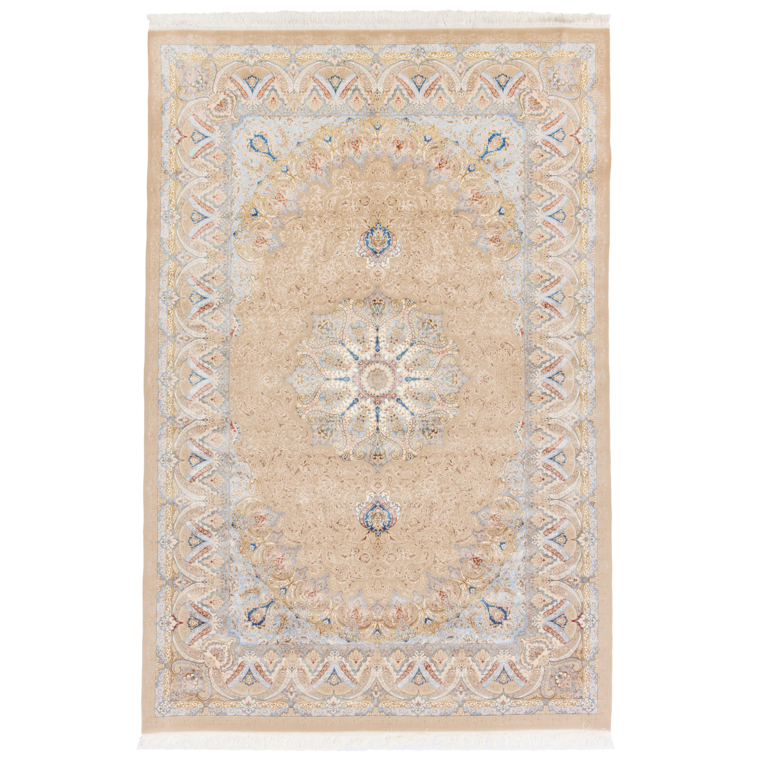 Machine-made Rug, Flowers & Leaves Medallion & Corner, Acrylic & Bamboo Silk, SPU 200178